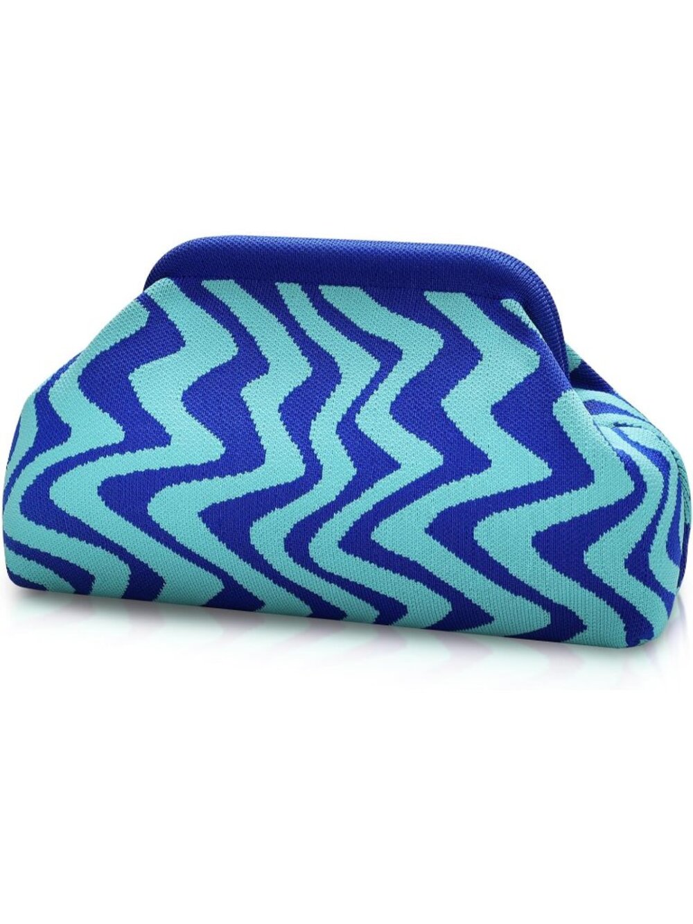 Women's Light Blue Woven Clutch Purse Striped Dumpling Crochet Beach Handbag